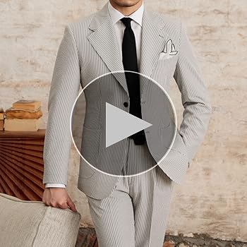 Men's 2 Piece Casual Seersucker Suit Slim Fit Wedding Seersucker